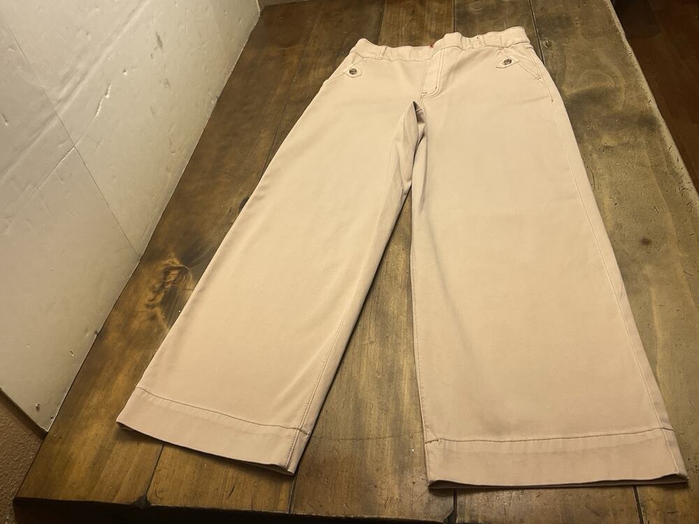 Spanx Women's Large Blush Pink Stretch Twill Wide Leg Cropped Pants High Rise
